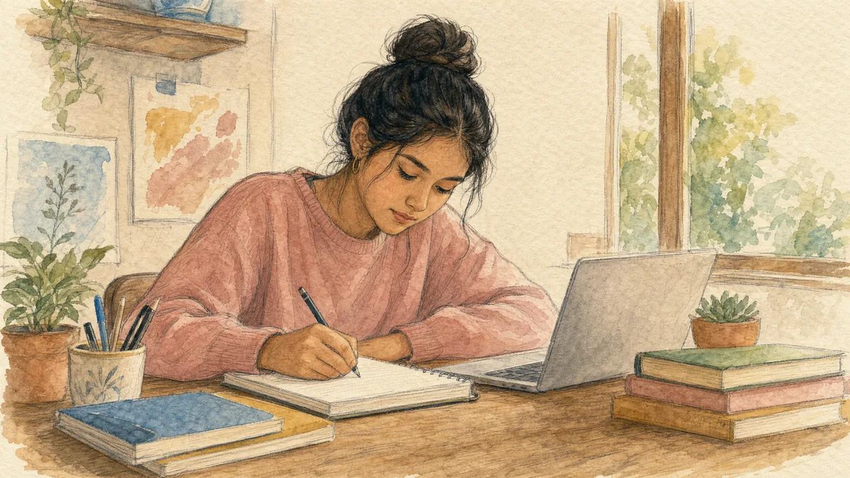 Estudiante escribiendo su tesis