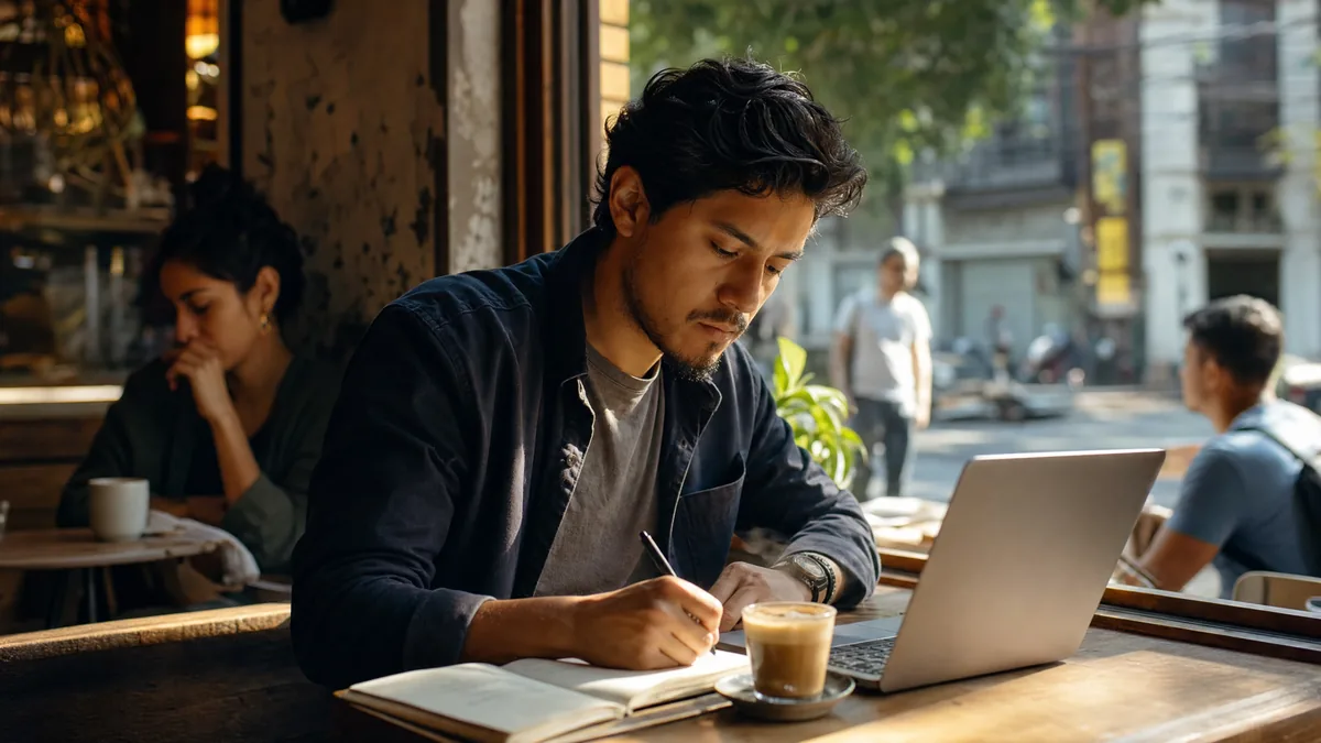 Freelancer trabajando desde un café en LATAM
