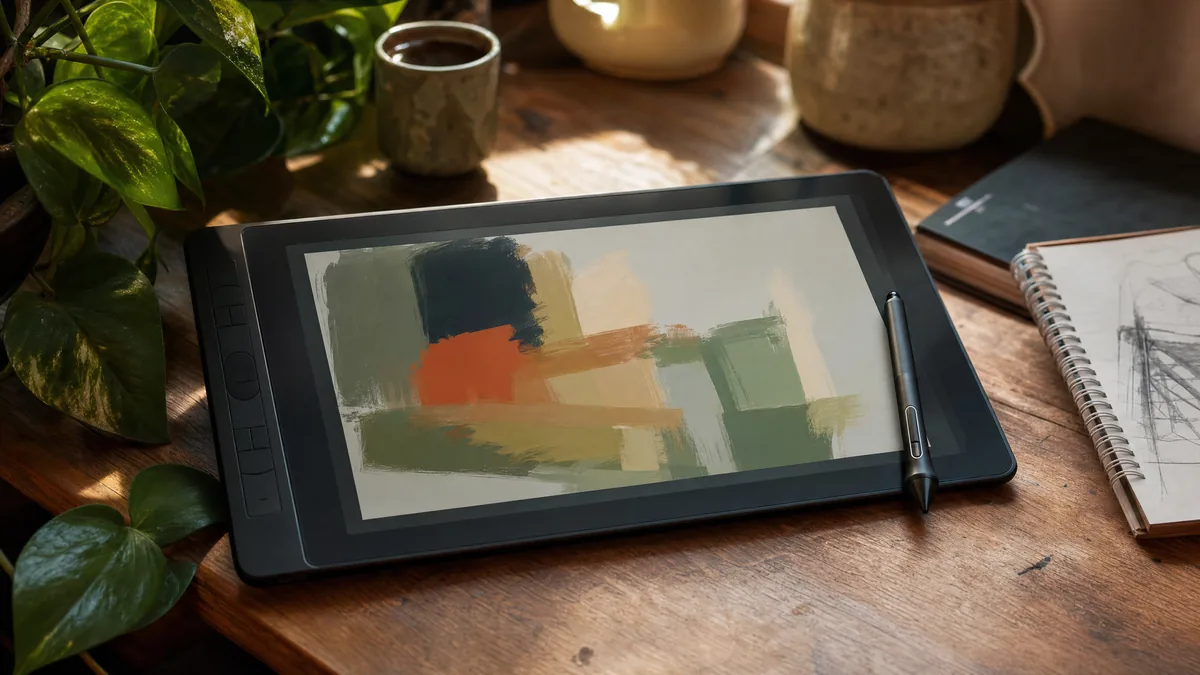 Tablet con stylus mostrando un boceto digital
