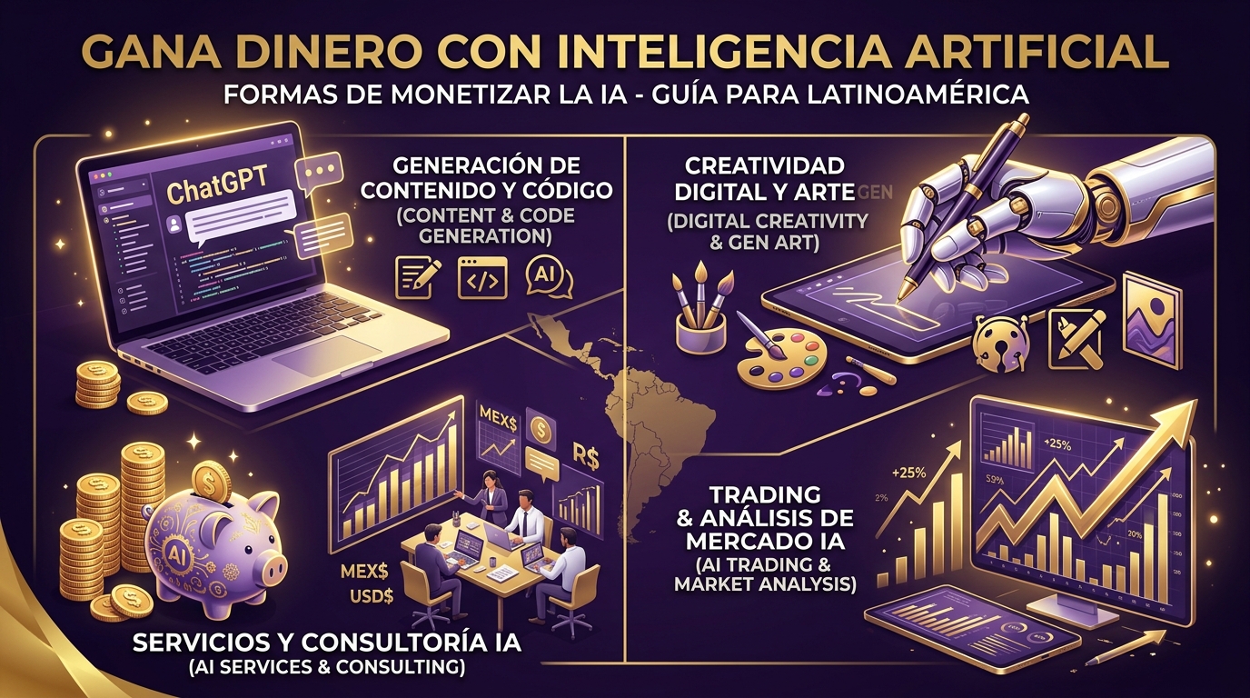 Collage conceptual - formas de ganar dinero con IA