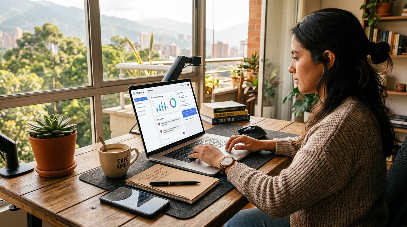 Escritorio para trabajar y ganar dinero con IA como freelance