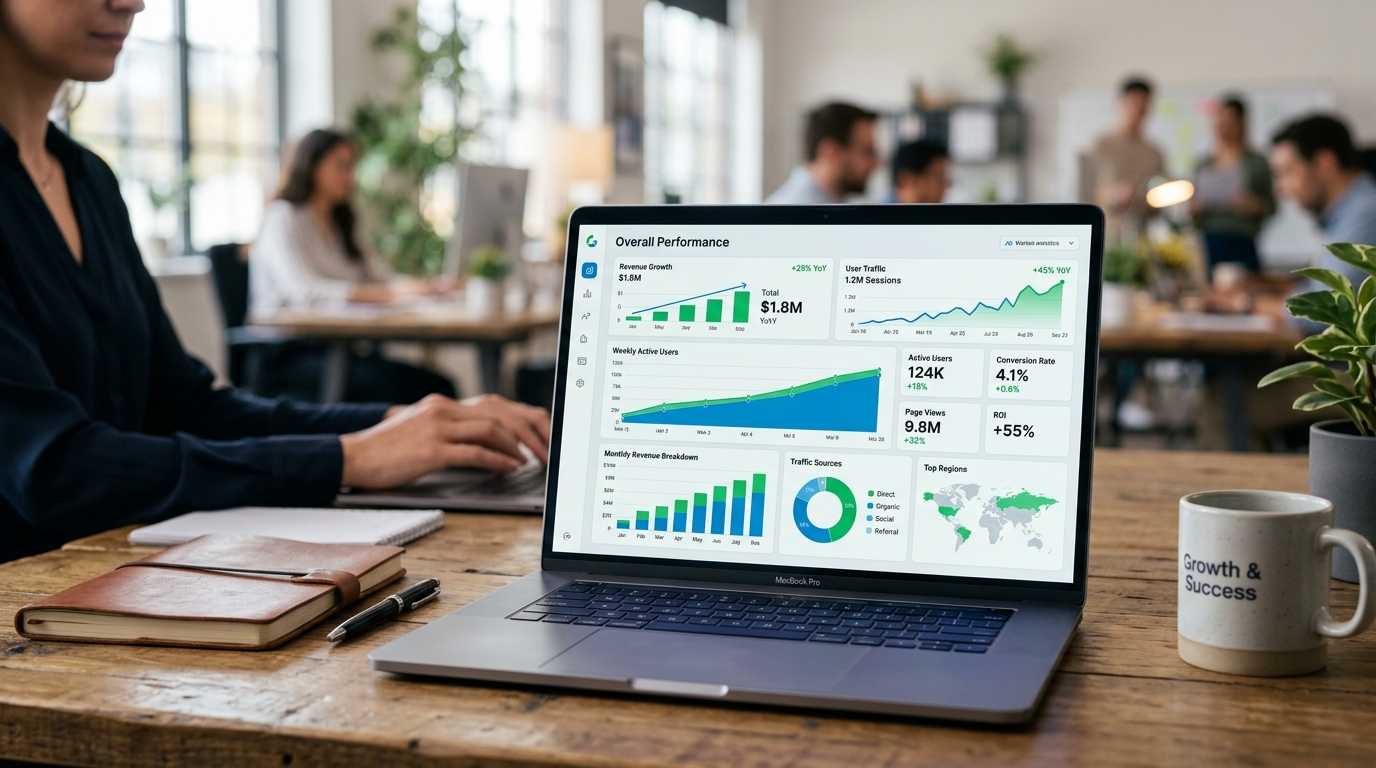 Dashboard de ingresos al ganar dinero con IA