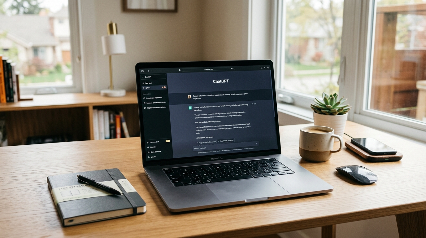 Escritorio con prompts de ChatGPT para trabajar más rápido